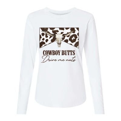 Leopard Bull Skull Western Cowboy Butts Drive Me Nuts Womens Cotton Relaxed Long Sleeve T-Shirt