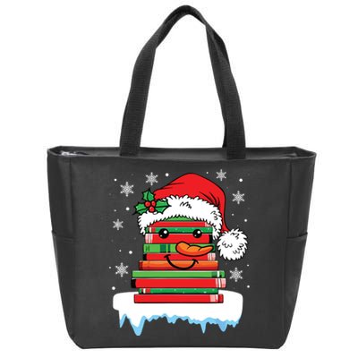 Librarian Book Santa Hat Reader Snow Pajamas Christmas Zip Tote Bag