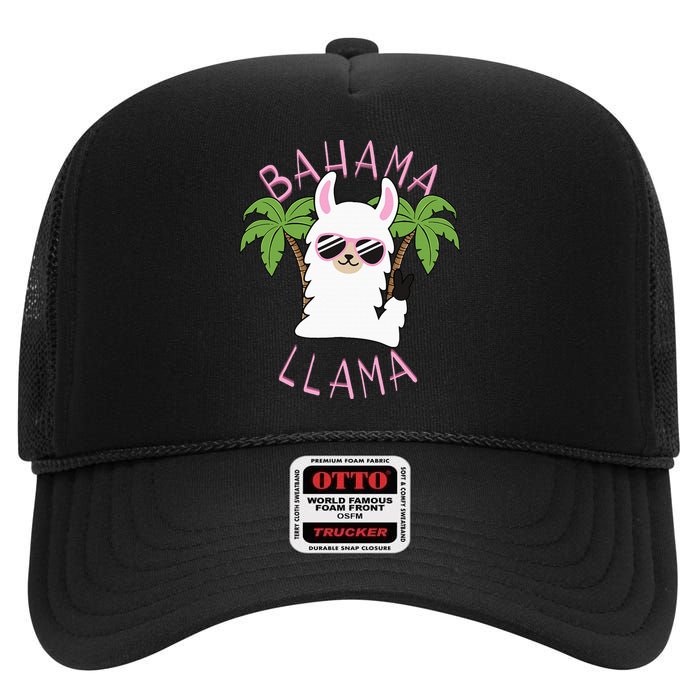 Llama Bahamas Souvenir Travel Vacation Bahamian Flag Nassau High Crown Mesh Back Trucker Hat