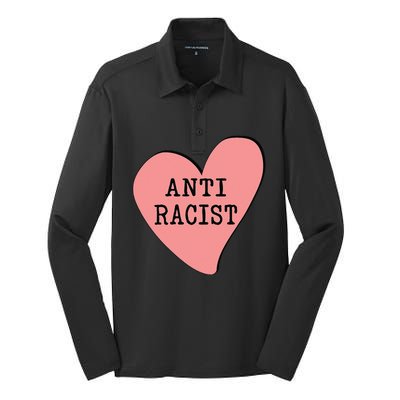 Love Blm Support Racial Equality Protest Heart Anti Racist Silk Touch Performance Long Sleeve Polo