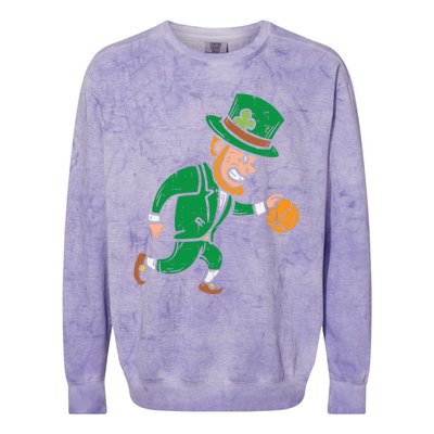 Leprechaun Basketball St Patricks Day Sport Gift Colorblast Crewneck Sweatshirt