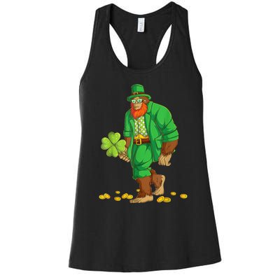 Leprechaun Bigfoot Shamrock St Patricks Day Sasquatch Women's Racerback Tank