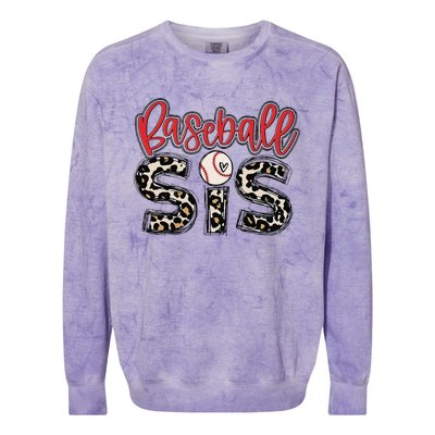 Leopard Baseball Sis Vintage Sport Lover Sister Mothers Day Colorblast Crewneck Sweatshirt