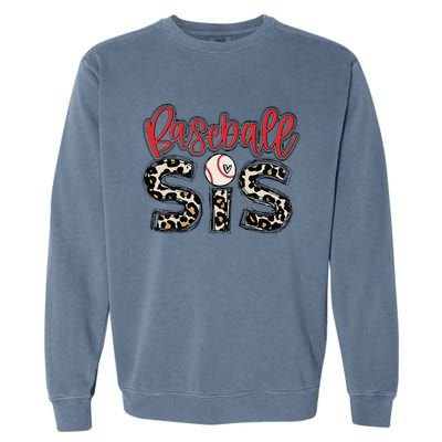 Leopard Baseball Sis Vintage Sport Lover Sister Mothers Day Garment-Dyed Sweatshirt