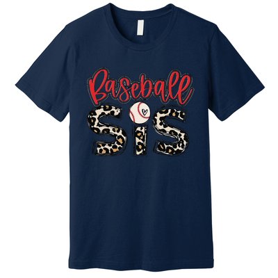 Leopard Baseball Sis Vintage Sport Lover Sister Mothers Day Premium T-Shirt