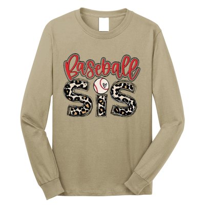 Leopard Baseball Sis Vintage Sport Lover Sister Mothers Day Long Sleeve Shirt