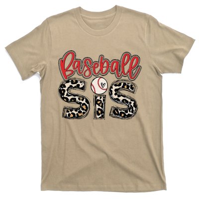 Leopard Baseball Sis Vintage Sport Lover Sister Mothers Day T-Shirt