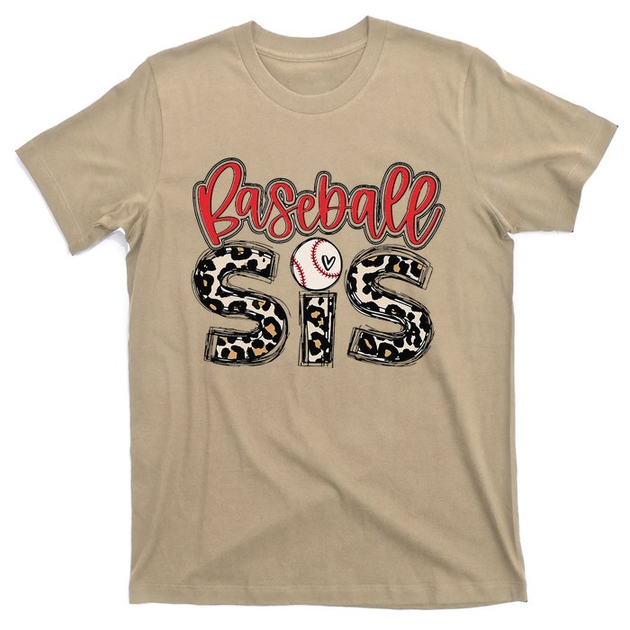 Leopard Baseball Sis Vintage Sport Lover Sister Mothers Day T-Shirt