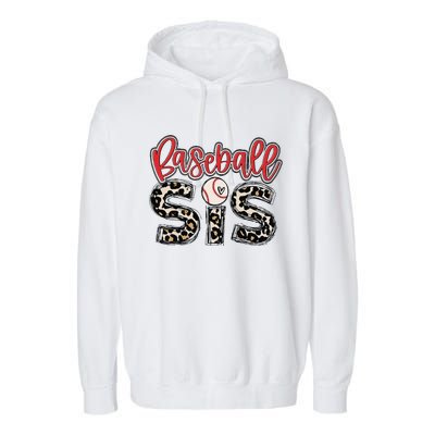 Leopard Baseball Sis Vintage Sport Lover Sister Mothers Day Garment-Dyed Fleece Hoodie