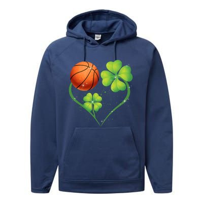 Love Basketball Shamrock Clover Saint Patrick's Day Gift Performance Fleece Hoodie