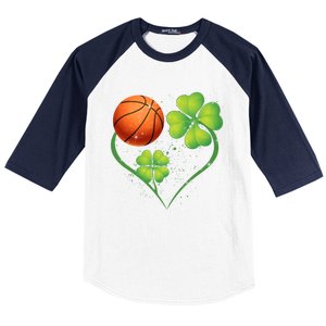 Love Basketball Shamrock Clover Saint Patrick's Day Gift Baseball Sleeve Shirt