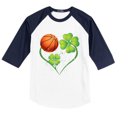 Love Basketball Shamrock Clover Saint Patrick's Day Gift Baseball Sleeve Shirt