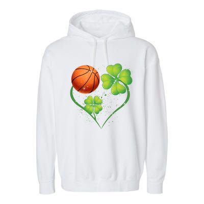 Love Basketball Shamrock Clover Saint Patrick's Day Gift Garment-Dyed Fleece Hoodie