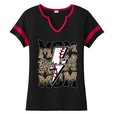 Leopard Baseball Softball Lightning Mom Retro Mother's Day Ladies Halftime Notch Neck Tee