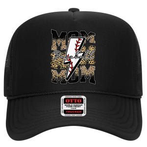 Leopard Baseball Softball Lightning Mom Retro Mother's Day High Crown Mesh Back Trucker Hat