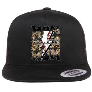 Leopard Baseball Softball Lightning Mom Retro Mother's Day Flat Bill Trucker Hat