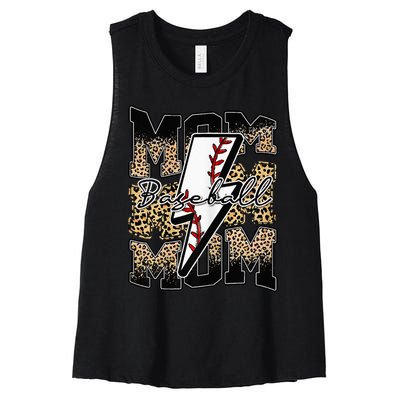 Leopard Baseball Softball Lightning Mom Retro Mother's Day Women's Racerback Cropped Tank