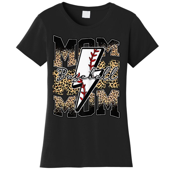 Leopard Baseball Softball Lightning Mom Retro Mother's Day Women's T-Shirt