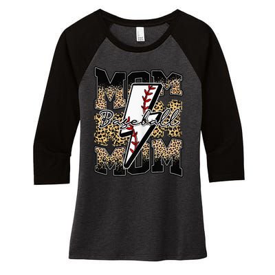 Leopard Baseball Softball Lightning Mom Retro Mother's Day Women's Tri-Blend 3/4-Sleeve Raglan Shirt