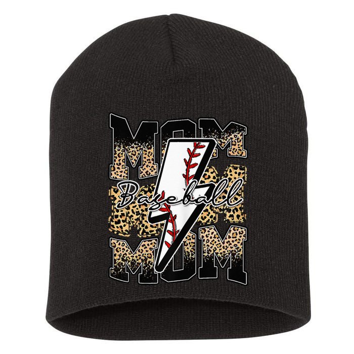 Leopard Baseball Softball Lightning Mom Retro Mother's Day Short Acrylic Beanie