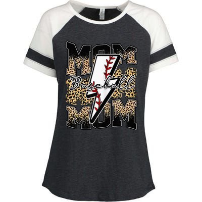 Leopard Baseball Softball Lightning Mom Retro Mother's Day Enza Ladies Jersey Colorblock Tee