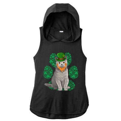 Leprechaun British Shorthair St Patricks Day Shamrock Paw Great Gift Ladies PosiCharge Tri-Blend Wicking Draft Hoodie Tank