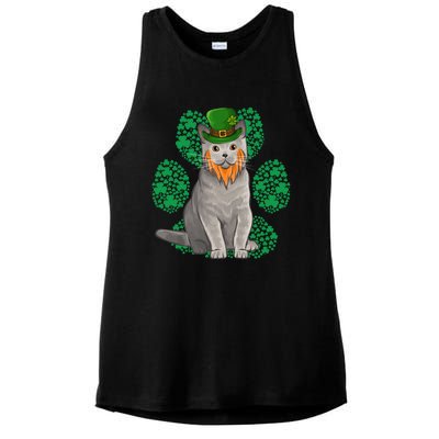 Leprechaun British Shorthair St Patricks Day Shamrock Paw Great Gift Ladies PosiCharge Tri-Blend Wicking Tank