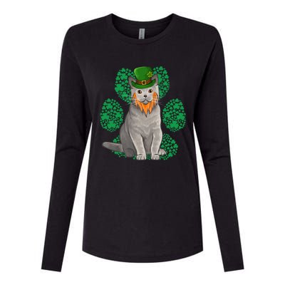 Leprechaun British Shorthair St Patricks Day Shamrock Paw Great Gift Womens Cotton Relaxed Long Sleeve T-Shirt