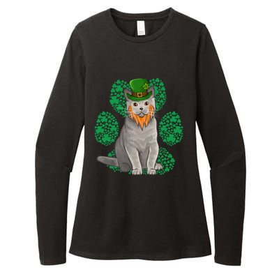 Leprechaun British Shorthair St Patricks Day Shamrock Paw Great Gift Womens CVC Long Sleeve Shirt