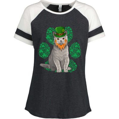 Leprechaun British Shorthair St Patricks Day Shamrock Paw Great Gift Enza Ladies Jersey Colorblock Tee