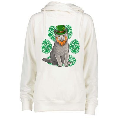 Leprechaun British Shorthair St Patricks Day Shamrock Paw Great Gift Womens Funnel Neck Pullover Hood