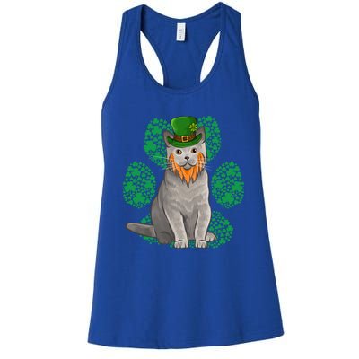 Leprechaun British Shorthair St Patricks Day Shamrock Paw Great Gift Women's Racerback Tank