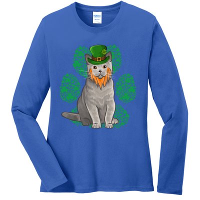 Leprechaun British Shorthair St Patricks Day Shamrock Paw Great Gift Ladies Long Sleeve Shirt