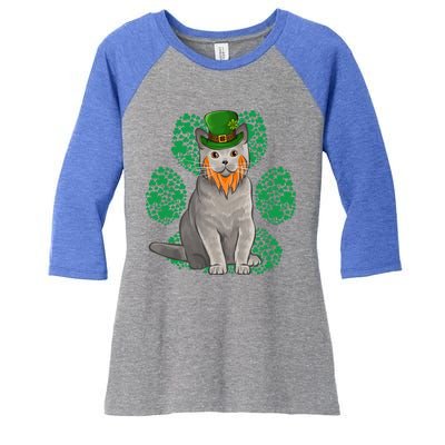 Leprechaun British Shorthair St Patricks Day Shamrock Paw Great Gift Women's Tri-Blend 3/4-Sleeve Raglan Shirt