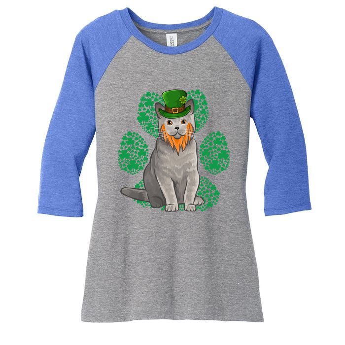 Leprechaun British Shorthair St Patricks Day Shamrock Paw Great Gift Women's Tri-Blend 3/4-Sleeve Raglan Shirt