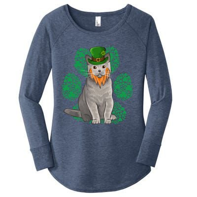 Leprechaun British Shorthair St Patricks Day Shamrock Paw Great Gift Women's Perfect Tri Tunic Long Sleeve Shirt