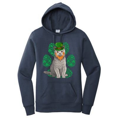 Leprechaun British Shorthair St Patricks Day Shamrock Paw Great Gift Women's Pullover Hoodie