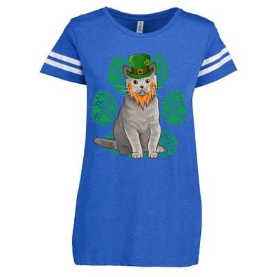 Leprechaun British Shorthair St Patricks Day Shamrock Paw Great Gift Enza Ladies Jersey Football T-Shirt