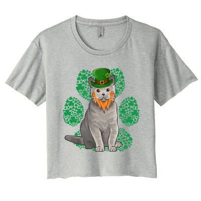 Leprechaun British Shorthair St Patricks Day Shamrock Paw Great Gift Women's Crop Top Tee