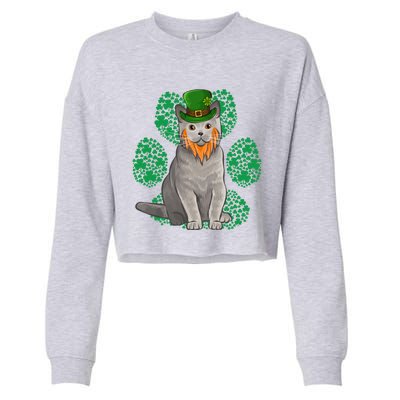 Leprechaun British Shorthair St Patricks Day Shamrock Paw Great Gift Cropped Pullover Crew