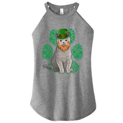 Leprechaun British Shorthair St Patricks Day Shamrock Paw Great Gift Women's Perfect Tri Rocker Tank