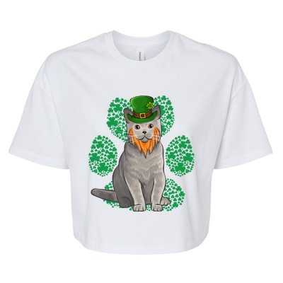 Leprechaun British Shorthair St Patricks Day Shamrock Paw Great Gift Bella+Canvas Jersey Crop Tee