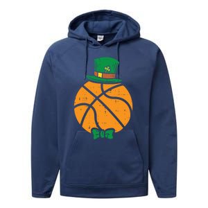 Leprechaun Basketball St Patricks Day Sports Gift Performance Fleece Hoodie