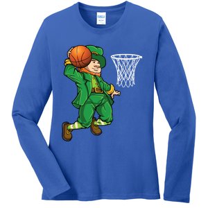 Leprechaun Basketball St Patricks Day Sports Gift Ladies Long Sleeve Shirt