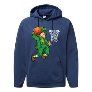 Leprechaun Basketball St Patricks Day Sports Gift Performance Fleece Hoodie