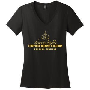 Lumpinee Boxing Stadium Bangkok Thailand Muay Thai Boxing Women's V-Neck T-Shirt