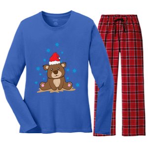 Little Bear Teddy With Snowflakes In XMas Great Gift Women's Long Sleeve Flannel Pajama Set 