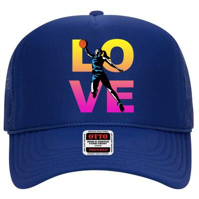 Love Basketball Teen Gift High Crown Mesh Back Trucker Hat