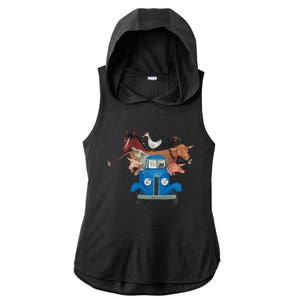 Little Blue Truck And Farm Animals Illustration Ladies PosiCharge Tri-Blend Wicking Draft Hoodie Tank