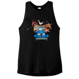 Little Blue Truck And Farm Animals Illustration Ladies PosiCharge Tri-Blend Wicking Tank